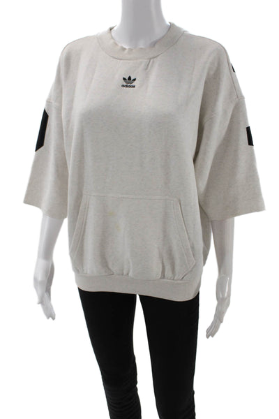 Adidas Women Pullover Sweatshirts Beige Graphic 3/4 Sleeve 90s Size S