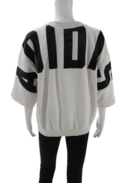 Adidas Women Pullover Sweatshirts Beige Graphic 3/4 Sleeve 90s Size S
