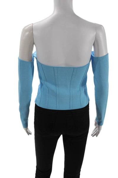 Zara Women Light Blue Long Sleeve Hook & Eye Top Nylon Viscose Size M