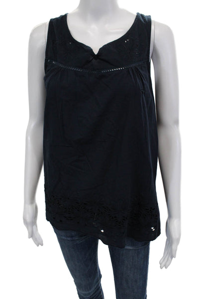 Naf Naf Women Dark Blue Cotton Sleeveless Tunic Tank Solid Basic Size S