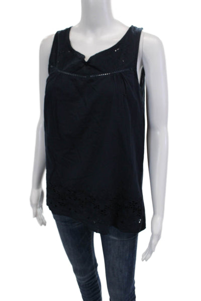 Naf Naf Women Dark Blue Cotton Sleeveless Tunic Tank Solid Basic Size S
