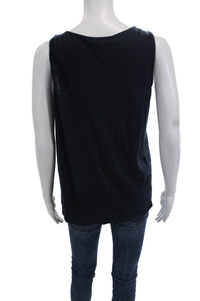Naf Naf Women Dark Blue Cotton Sleeveless Tunic Tank Solid Basic Size S
