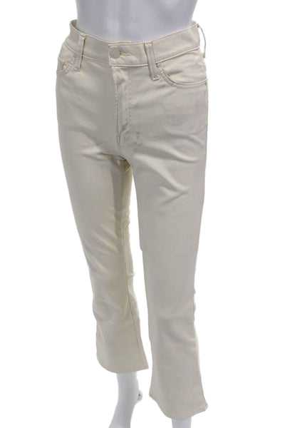 Mother Women Cropped Pants Beige Polyurethane Button Size 27