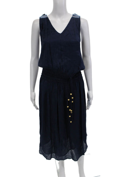 Ramy Brook Women Blouson Tank Dress Dark Blue V-Neck Sleeveless Size S