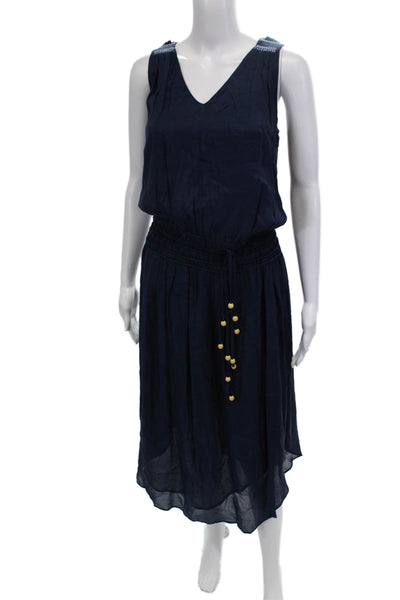 Ramy Brook Women Blouson Tank Dress Dark Blue V-Neck Sleeveless Size S