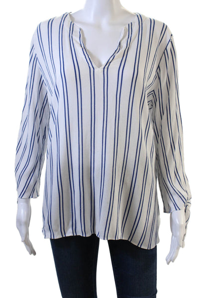 Michael Michael Kors Women Tunic V-Neck Striped Blue Long Sleeve Viscose Size L