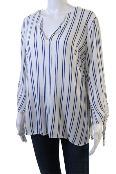 Michael Michael Kors Women Tunic V-Neck Striped Blue Long Sleeve Viscose Size L