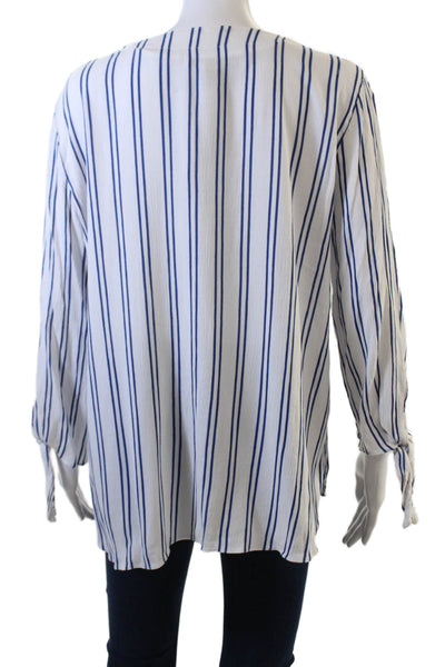 Michael Michael Kors Women Tunic V-Neck Striped Blue Long Sleeve Viscose Size L
