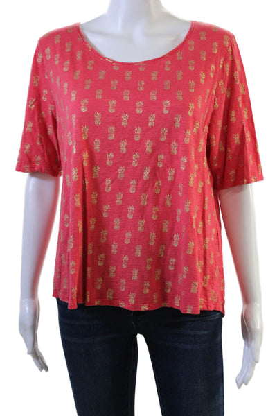 Chicos Women Red Cotton Modal Short Sleeve Basic T-Shirt Round Neck Size S