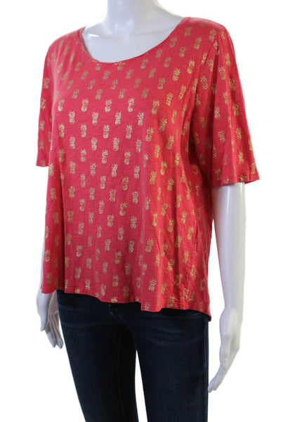 Chicos Women Red Cotton Modal Short Sleeve Basic T-Shirt Round Neck Size S