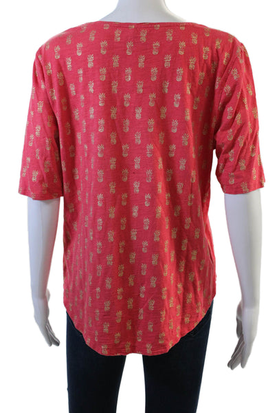 Chicos Women Red Cotton Modal Short Sleeve Basic T-Shirt Round Neck Size S