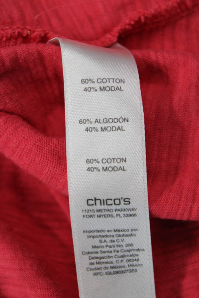 Chicos Women Red Cotton Modal Short Sleeve Basic T-Shirt Round Neck Size S