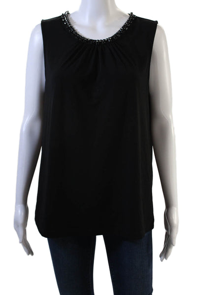 Chicos Women Black Sleeveless Blouse Round Neck Button Size 2