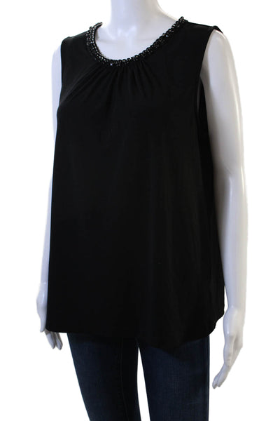 Chicos Women Black Sleeveless Blouse Round Neck Button Size 2