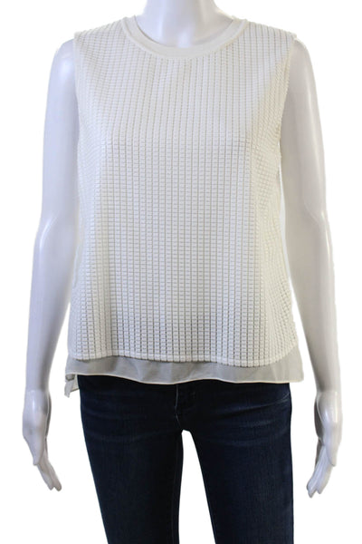 Vince Women Geometric Sleeveless Crew Neck Basic Tank White Polyester Size S
