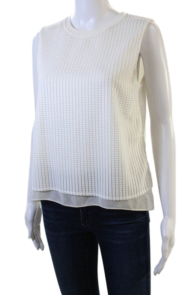 Vince Women Geometric Sleeveless Crew Neck Basic Tank White Polyester Size S