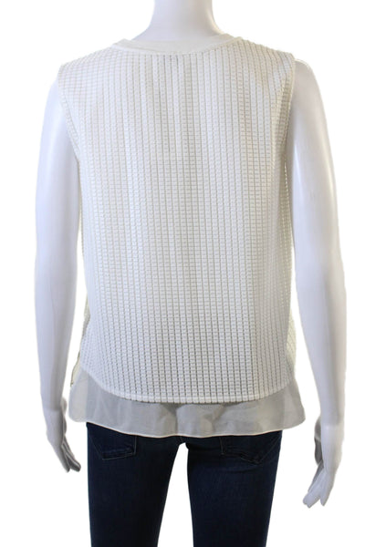 Vince Women Geometric Sleeveless Crew Neck Basic Tank White Polyester Size S