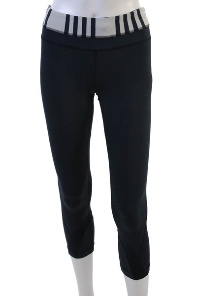 Lululemon Womens Black Striped Capri Leggings Nylon Blend Zip Size S