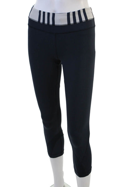 Lululemon Womens Black Striped Capri Leggings Nylon Blend Zip Size S