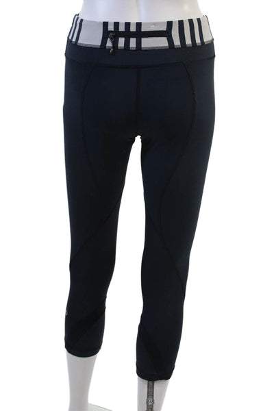 Lululemon Womens Black Striped Capri Leggings Nylon Blend Zip Size S