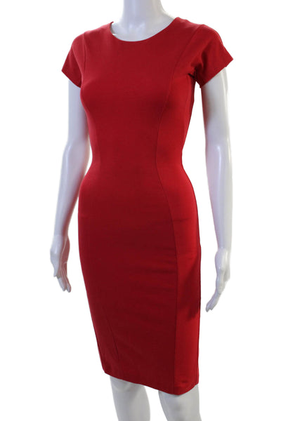 Stella McCartney Womens Bodycon Sheath Dress Red Cotton Zip Round Neck Size 38