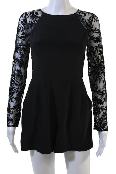 Yumi Kim Womens Silk Long Sleeve Romper Black Round Neck Size S