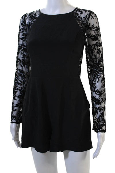 Yumi Kim Womens Silk Long Sleeve Romper Black Round Neck Size S