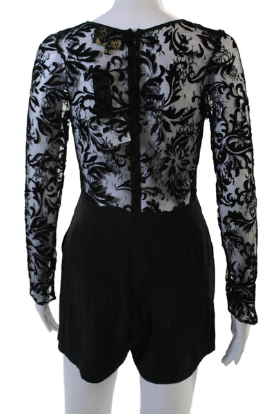 Yumi Kim Womens Silk Long Sleeve Romper Black Round Neck Size S