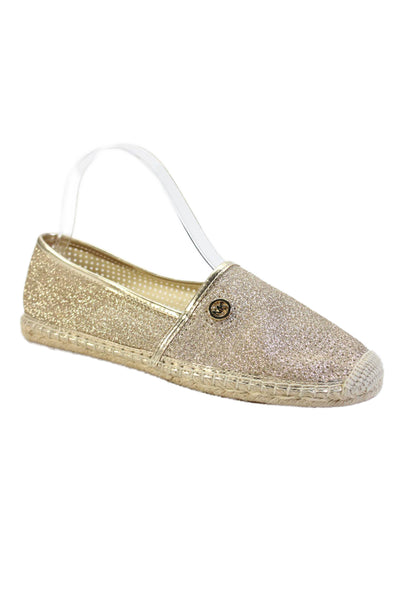 Michael Michael Kors Womens Glitter Laser Cut Espadrilles Loafers Gold Size 6.5
