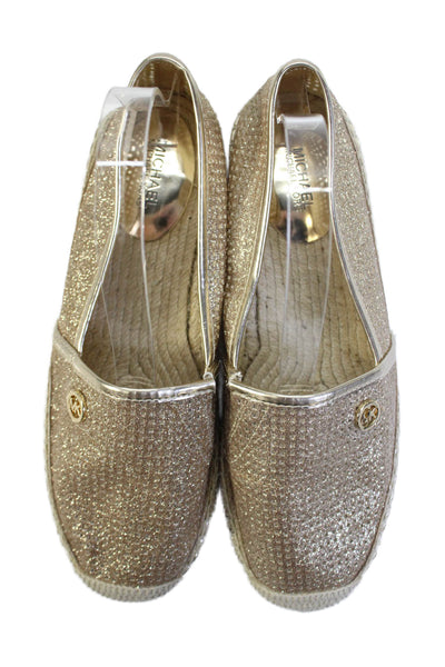 Michael Michael Kors Womens Glitter Laser Cut Espadrilles Loafers Gold Size 6.5
