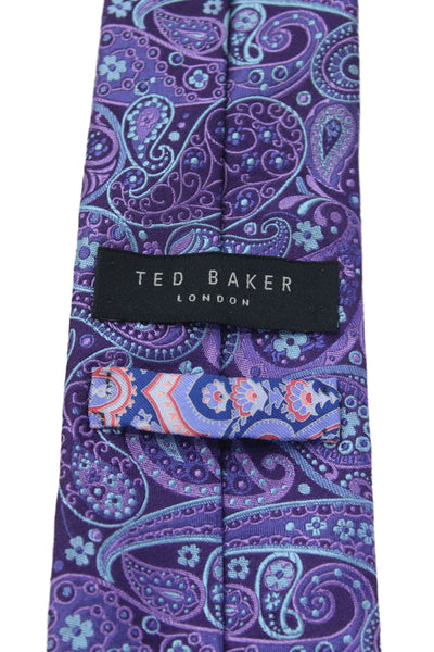 Ted Baker Mens Silk Textured Abstract Pattern Sleek Tie Purple OS