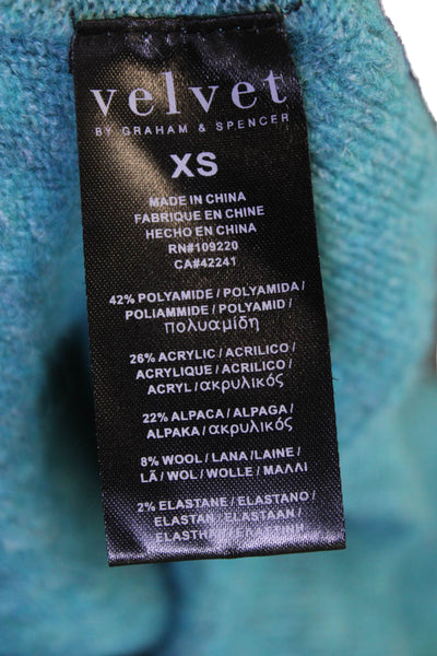 Velvet Women Pullover Sweater Blue Crew Neck Long Sleeve Alpaca Blend Size XS