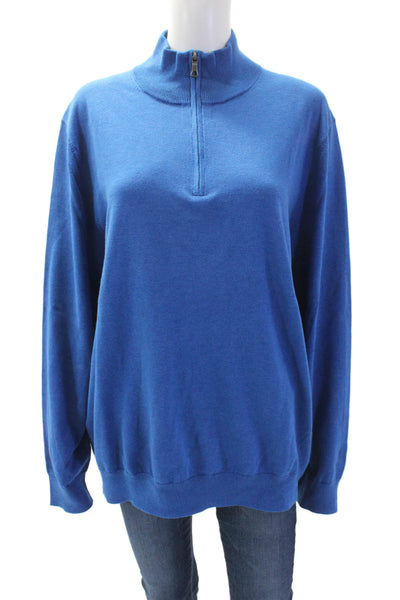 Brooks Brothers Mens Pullover Sweater Blue Mock Neck Zip Supima Cotton Size XL
