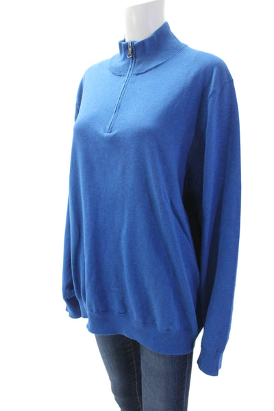 Brooks Brothers Mens Pullover Sweater Blue Mock Neck Zip Supima Cotton Size XL