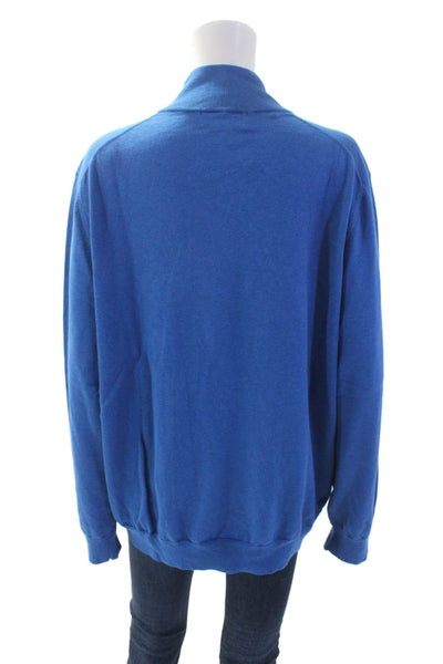 Brooks Brothers Mens Pullover Sweater Blue Mock Neck Zip Supima Cotton Size XL