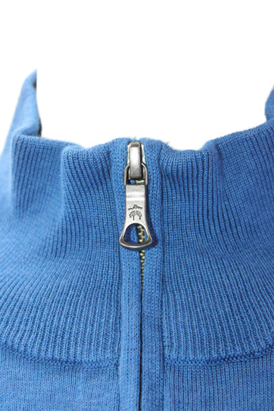 Brooks Brothers Mens Pullover Sweater Blue Mock Neck Zip Supima Cotton Size XL