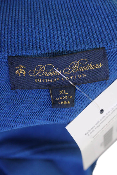Brooks Brothers Mens Pullover Sweater Blue Mock Neck Zip Supima Cotton Size XL