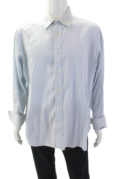 Bergdorf Goodman Mens Striped Light Blue Point-Collar Dress Shirt Size XL