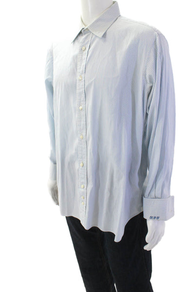 Bergdorf Goodman Mens Striped Light Blue Point-Collar Dress Shirt Size XL