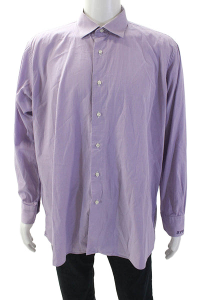 Victor Talbots Mens Cotton Gingham Print Button Down Shirt Purple Size XL
