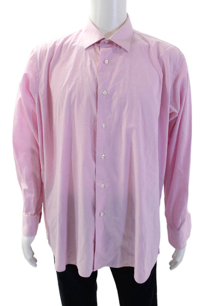 Victor Talbots Mens Cotton Gingham Print Button Down Shirt Pink Size XL