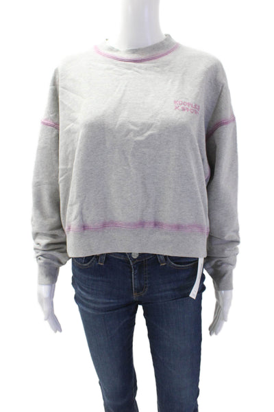Designer Women Pullover Sweatshirt Gray 100% Cotton Crew Neck LS Size S