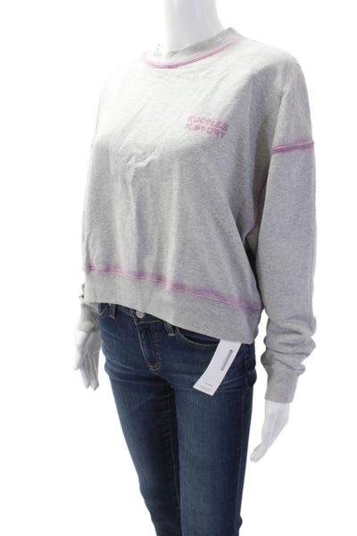 Designer Women Pullover Sweatshirt Gray 100% Cotton Crew Neck LS Size S