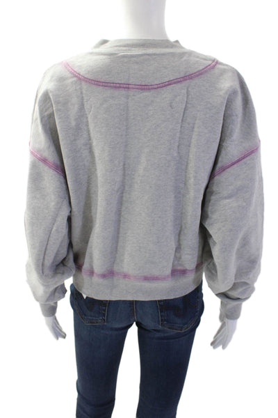 Designer Women Pullover Sweatshirt Gray 100% Cotton Crew Neck LS Size S