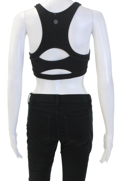 Athleta Womens Racerback Cut Out Detail Athletic Sports Bra Black Size S