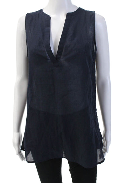 Theory Womens Tunic Dark Blue V-Neck Button Sleeveless 100% Cotton Size S