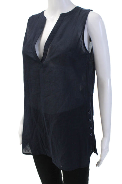 Theory Womens Tunic Dark Blue V-Neck Button Sleeveless 100% Cotton Size S