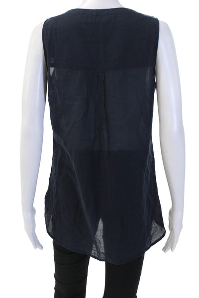 Theory Womens Tunic Dark Blue V-Neck Button Sleeveless 100% Cotton Size S