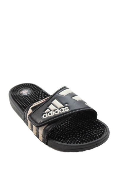 Adidas Womens Striped Detail Textured Sole Casual Slide Sandals Black Size 8