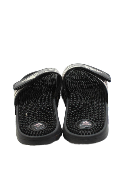 Adidas Womens Striped Detail Textured Sole Casual Slide Sandals Black Size 8